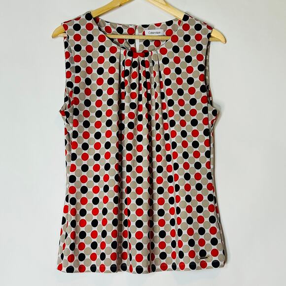 Calvin Klein Multicolor Polka Dot Sleeveless Top Size XL Back Zip Stretch - Picture 1 of 6
